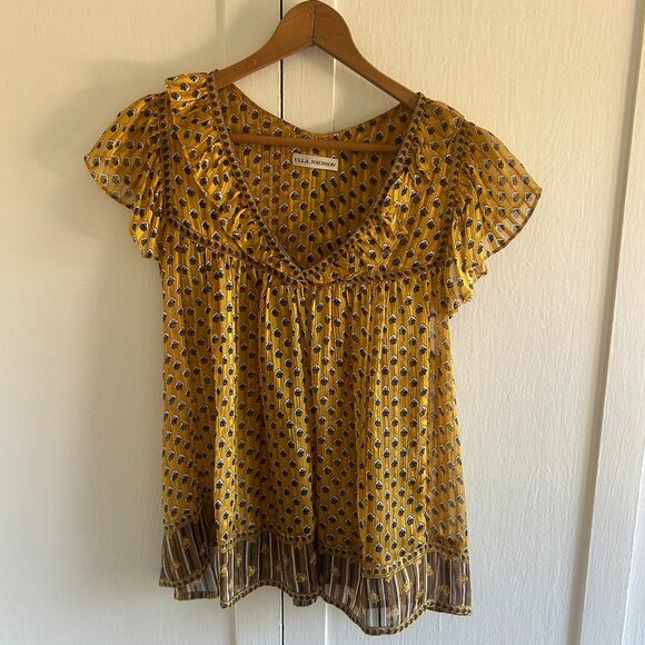 Ulla Johnson Gold Silk Cap-Sleeve Blouse (Sz 4) - Picture 1 of 4